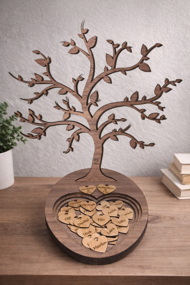 Hochzeits-Gästebaum aus Holz mit Namensherzen