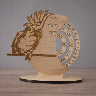 Handgefertigter Holzkalender mit Tiermotiv – dekorativer Tischkalender
