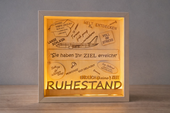 Personalisierte Holz-Einzelanfertigung zum Ruhestand mit Beleuchtung