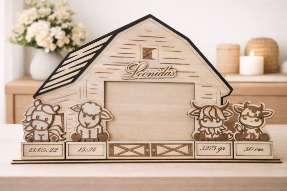 Personalisierter Baby-Bilderrahmen aus Holz mit Geburtsdaten