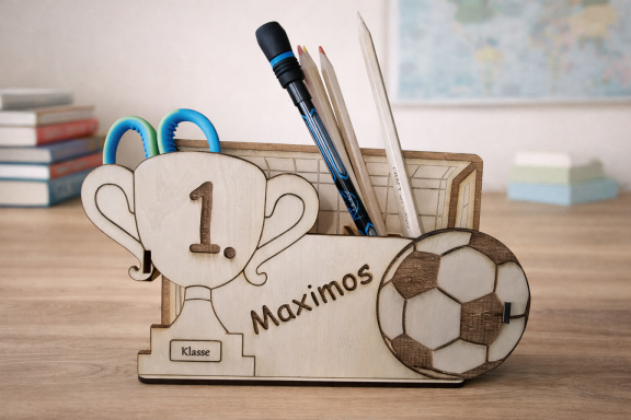 Personalisierter Stiftehalter aus Holz – Geschenk zur Einschulung